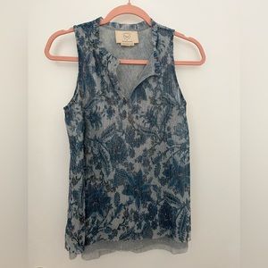 Anthropologie Blue Floral Tank Top
